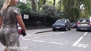 Sexy flashing blonde Ashley Riders open-air showing off and amateurish voyeur baby