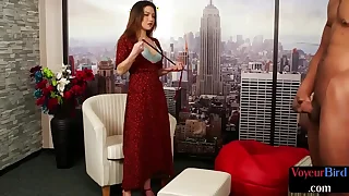 Kinky lingerie voyeur showing ass stay away from while black guy tugs